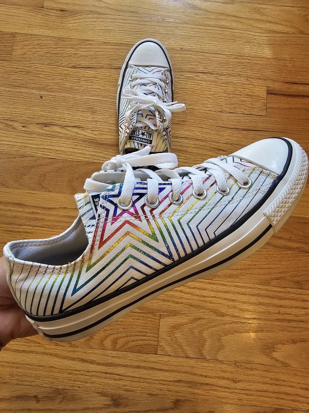 Converse Low Top Sneakers - White with Rainbow Star Stripe Size 8
